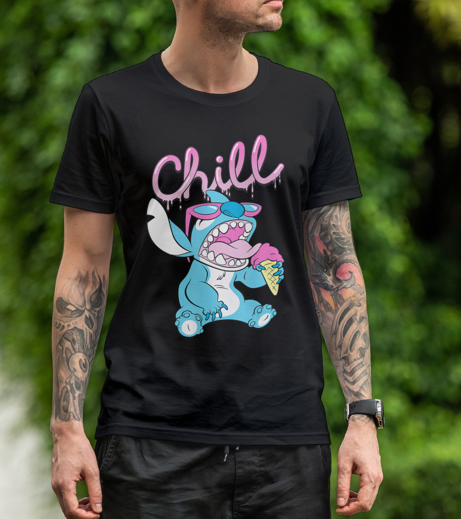 Disney Lilo And Stitch Chill Neon Ice Cream Drip T-Shirt