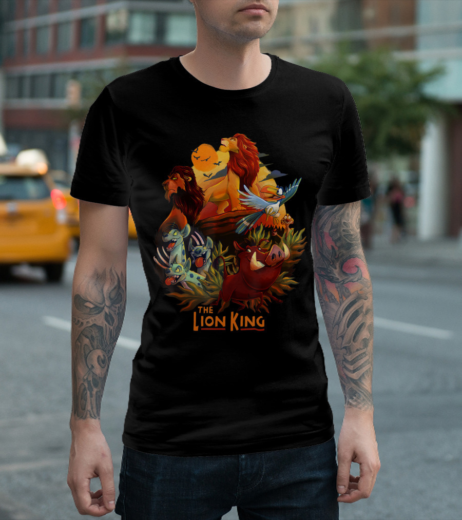 The Lion King Main Cast Simba Timon Pumbaa Rafiki Zazu Hyenas Mufasa Nala Sunset T-Shirt