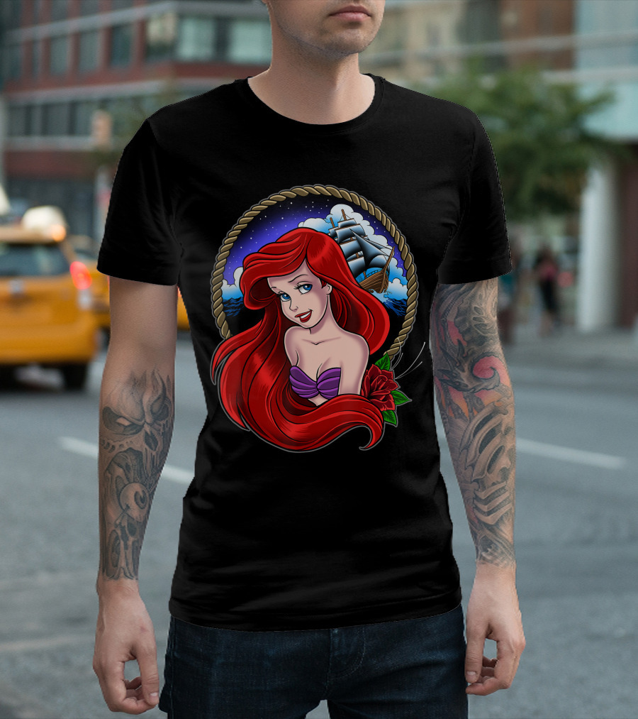 Ariel Sailing Adventure Mermaid Tattoo Disney Classic T-Shirt