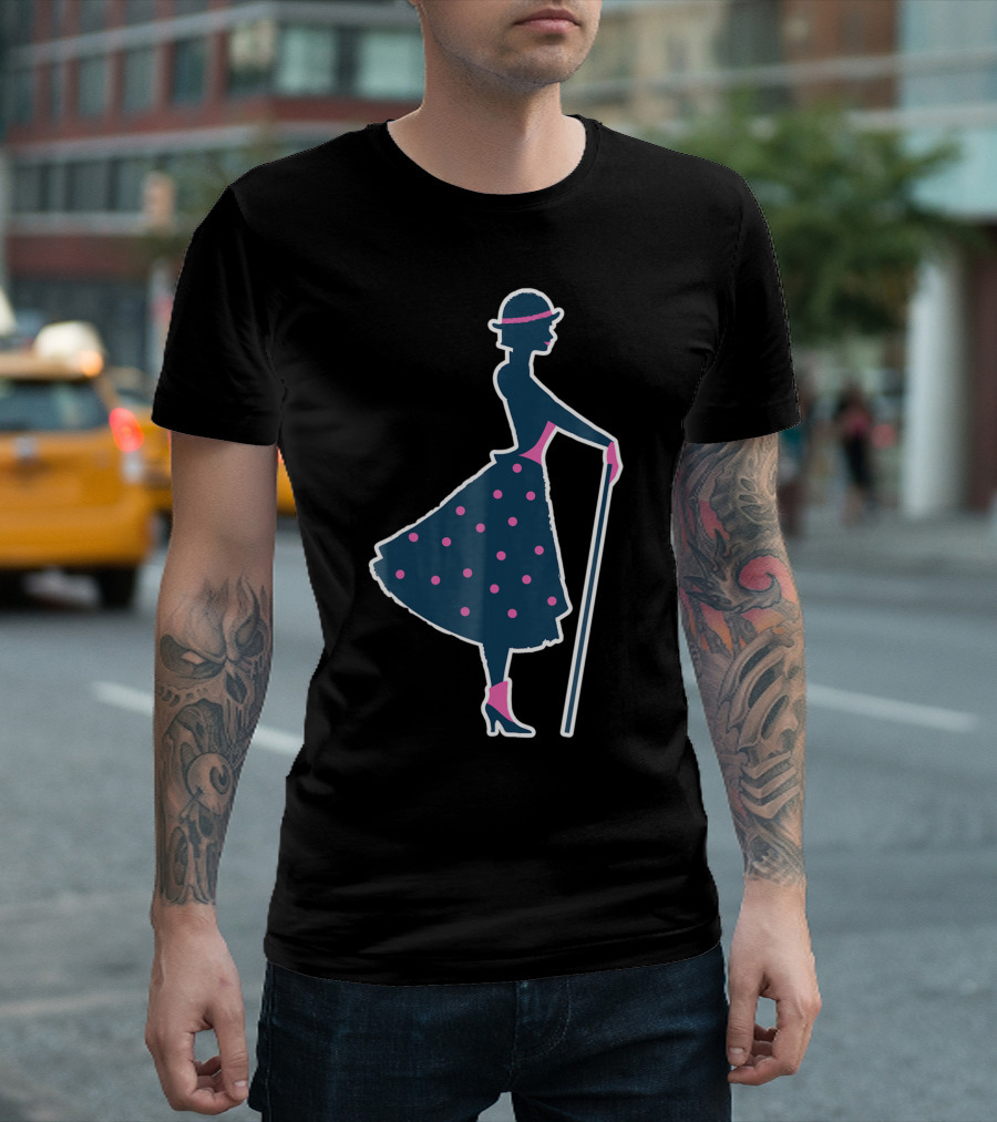 Disney Mary Poppins Silhouette Cane Polka Dot Dress T-Shirt