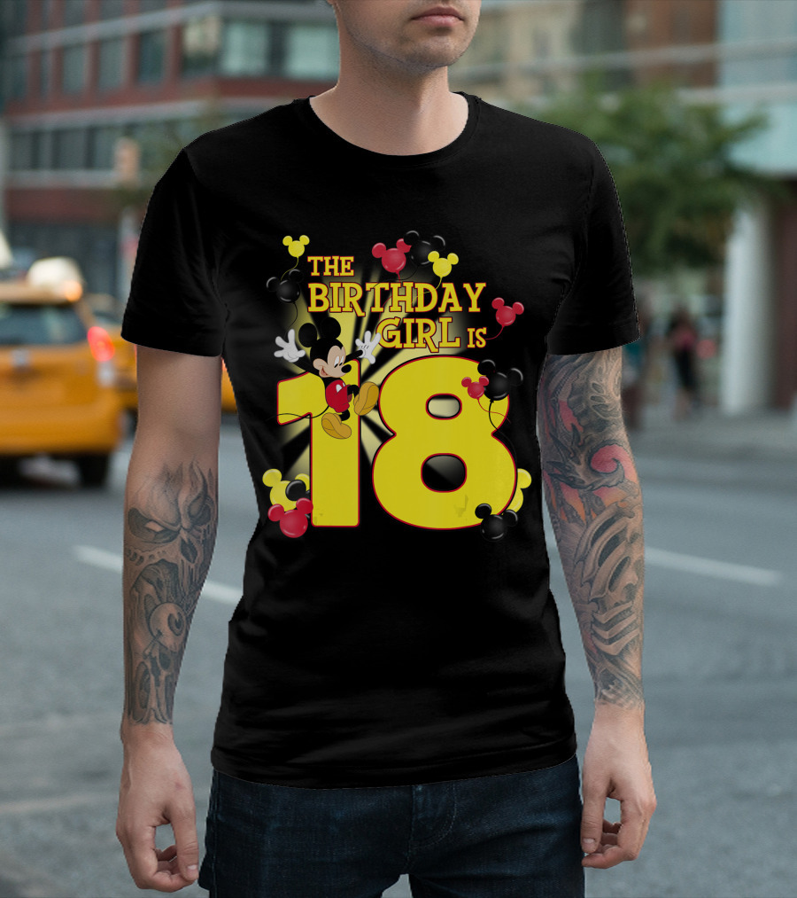 Disney Mickey The Birthday Girl Is 18 Balloons T-Shirt