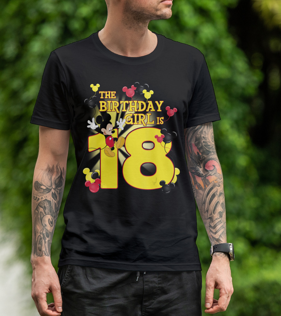 Disney Mickey The Birthday Girl Is 18 Balloons T-Shirt