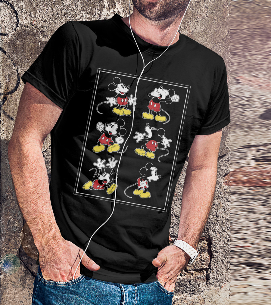 Disney Mickey And Friends Mickey Mouse Action Poses Classic Cartoon T-Shirt