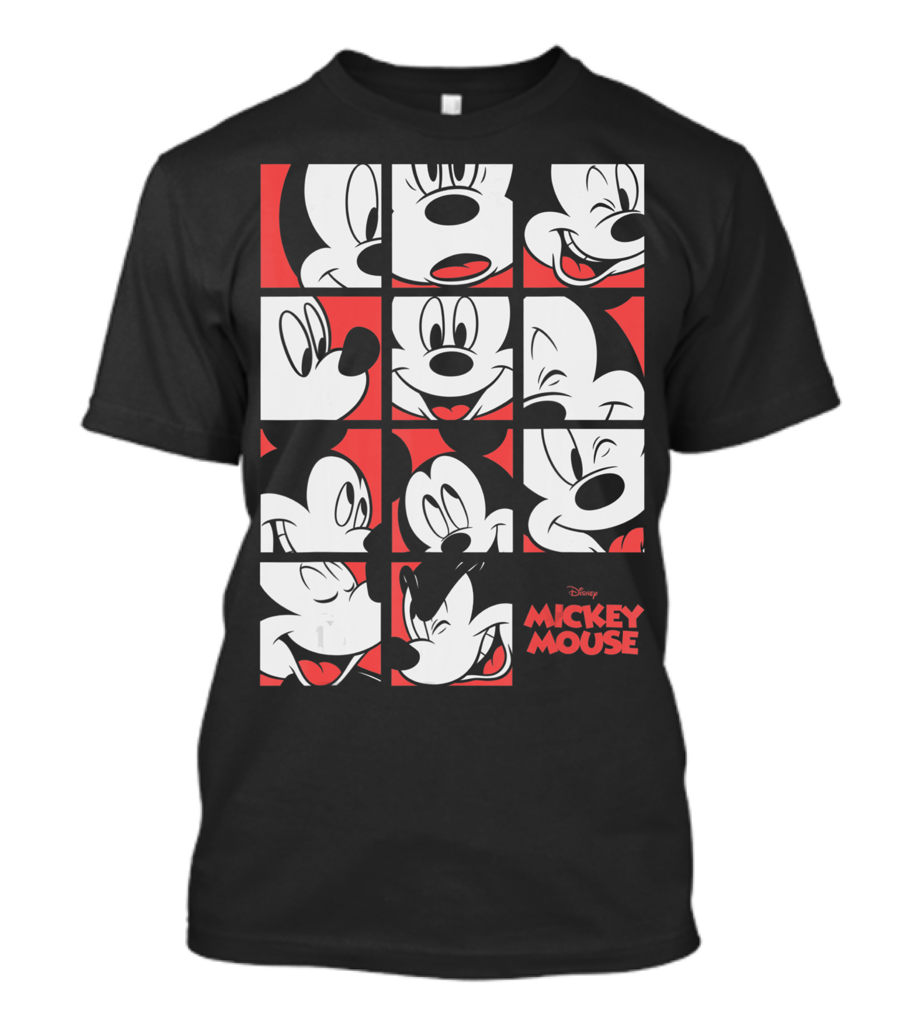 Disney Mickey Mouse Expressions Boxes Black Red Grid T-Shirt