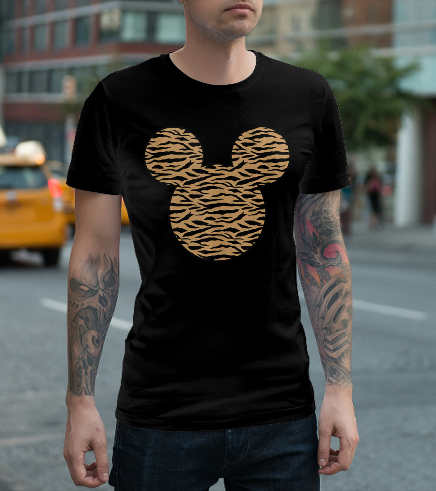 Disney Mickey And Friends Tiger Print Mickey Mouse Head T-Shirt