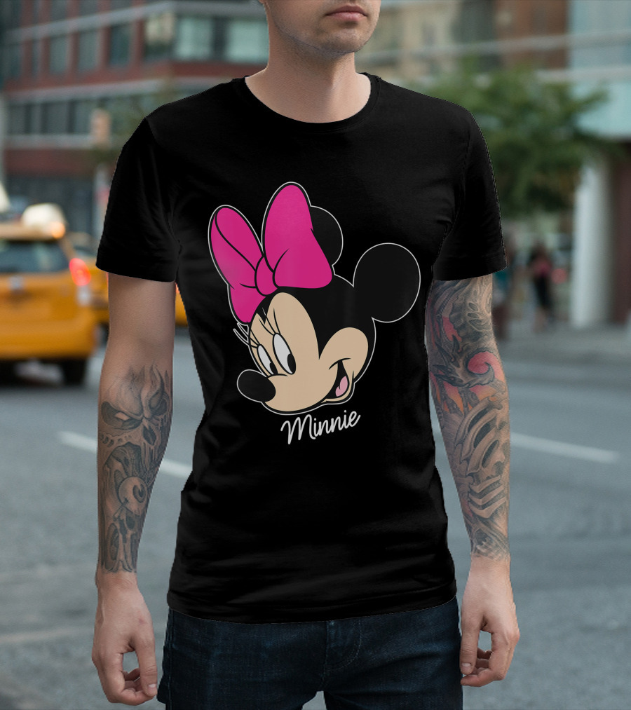 Disney Mickey And Friends Minnie Mouse Big Face Pink Bow T-Shirt