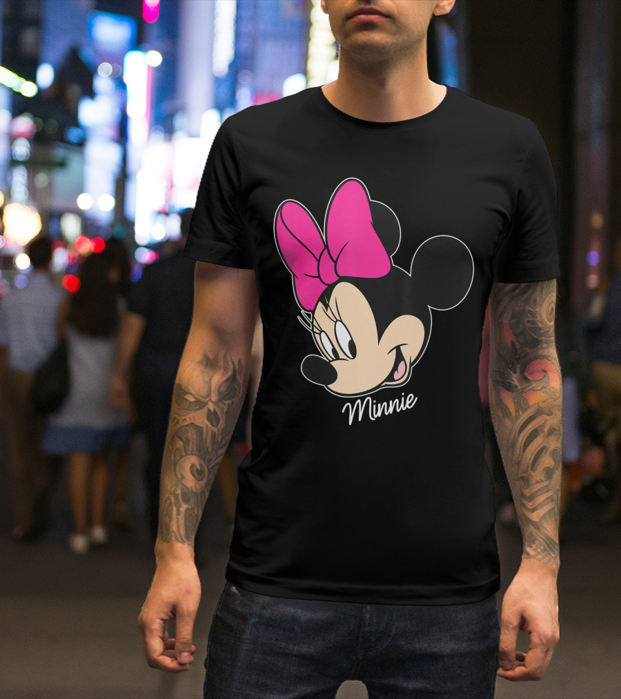Disney Mickey And Friends Minnie Mouse Big Face Pink Bow T-Shirt