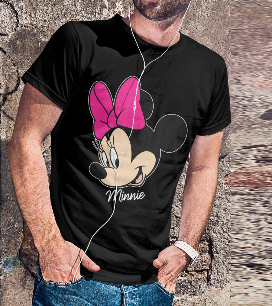 Disney Mickey And Friends Minnie Mouse Big Face Pink Bow T-Shirt