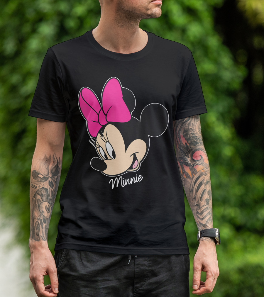 Disney Mickey And Friends Minnie Mouse Big Face Pink Bow T-Shirt