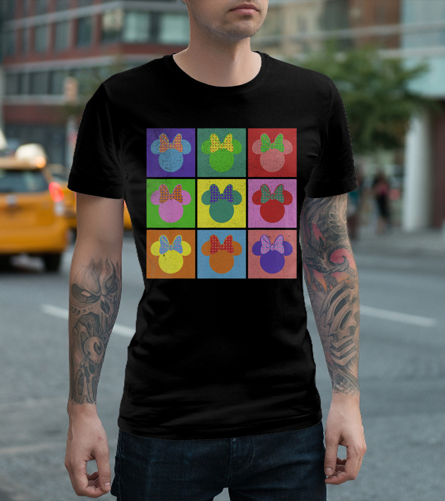 Disney Mickey And Friends Minnie Mouse Pop Art Bows Blocks T-Shirt