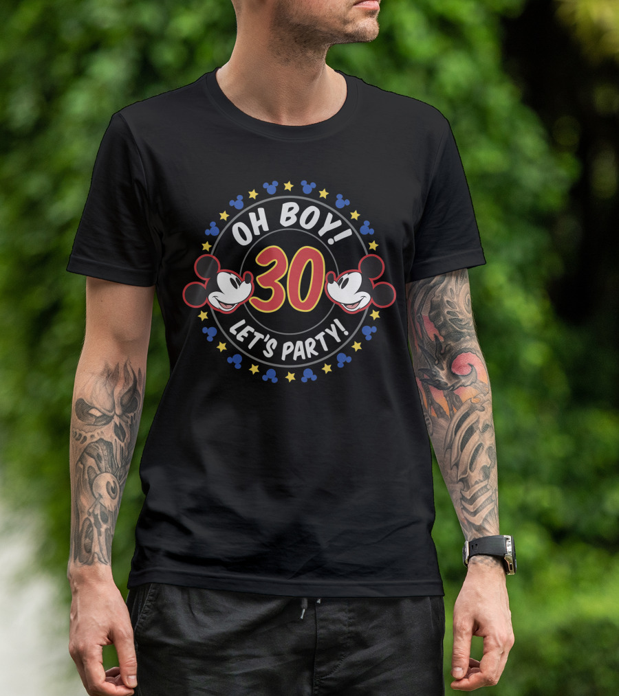 Oh Boy Let's Party 30 Mickey Mouse Birthday T-Shirt