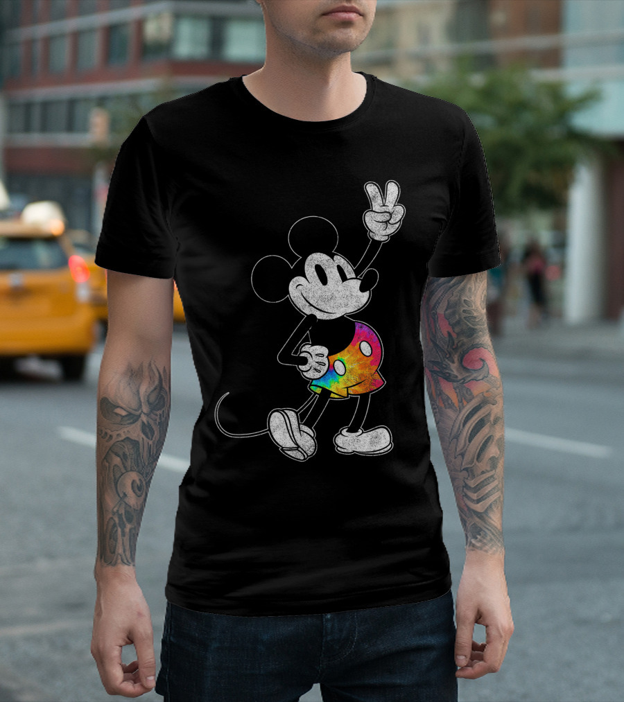 Disney Mickey Pride Tie Dye Peace Sign Shorts T-Shirt