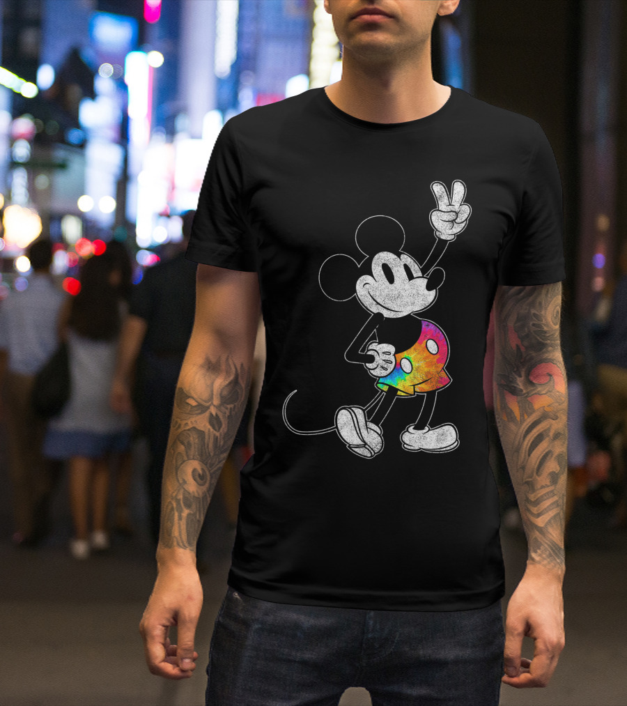Disney Mickey Pride Tie Dye Peace Sign Shorts T-Shirt