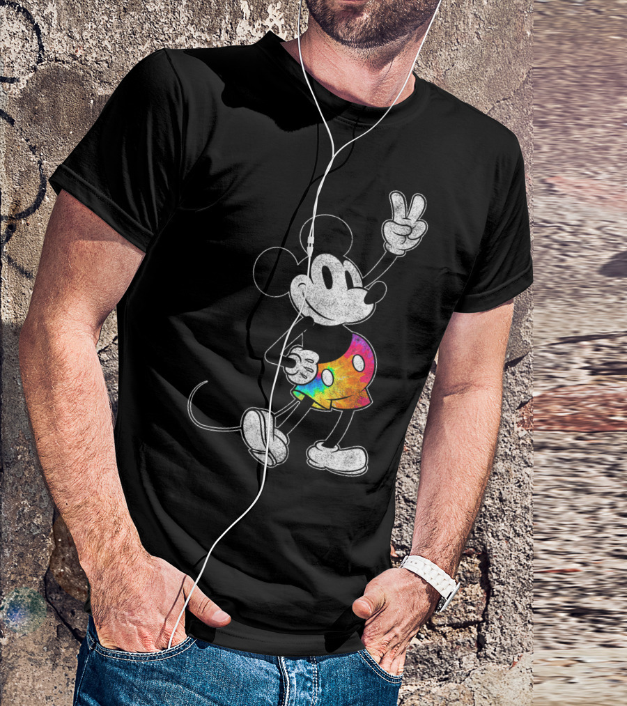 Disney Mickey Pride Tie Dye Peace Sign Shorts T-Shirt