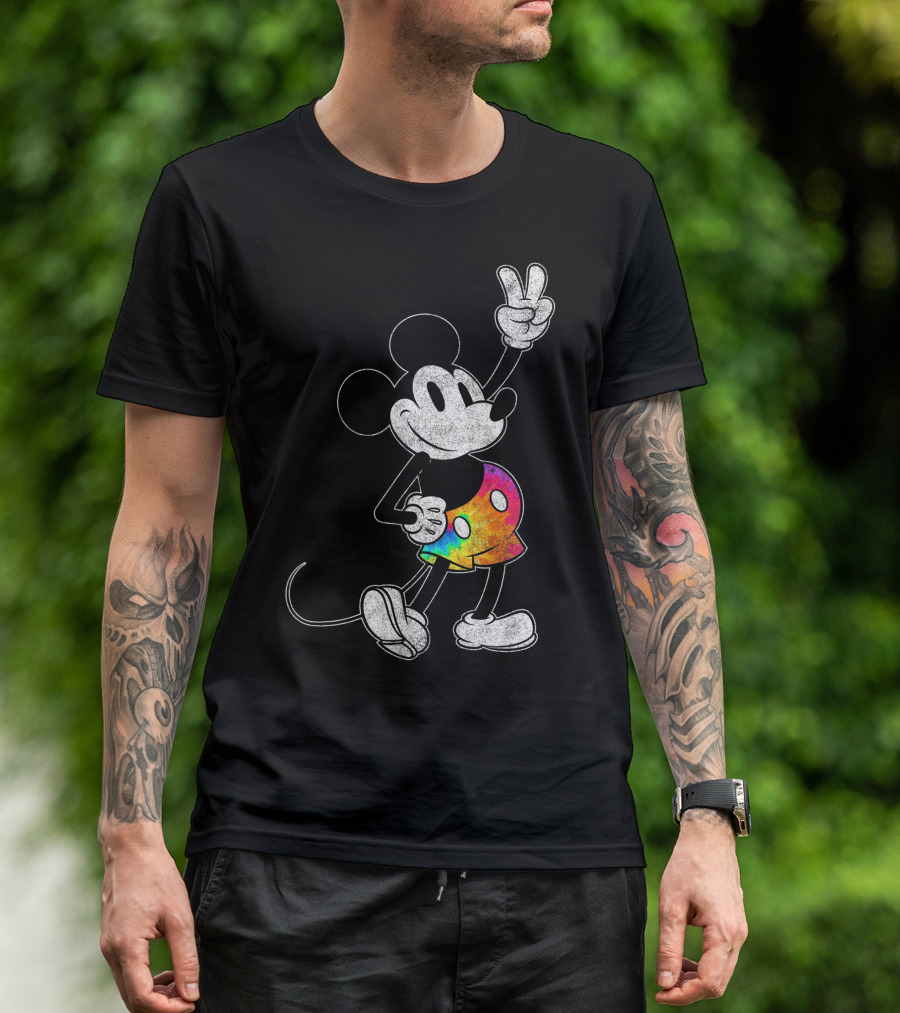 Disney Mickey Pride Tie Dye Peace Sign Shorts T-Shirt