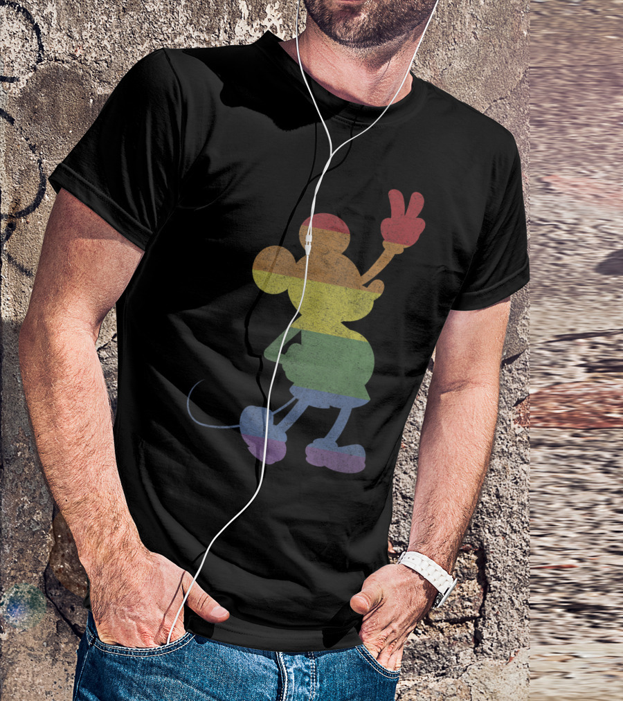 Disney Mickey And Friends Pride Rainbow Stripe Peace Mickey T-Shirt