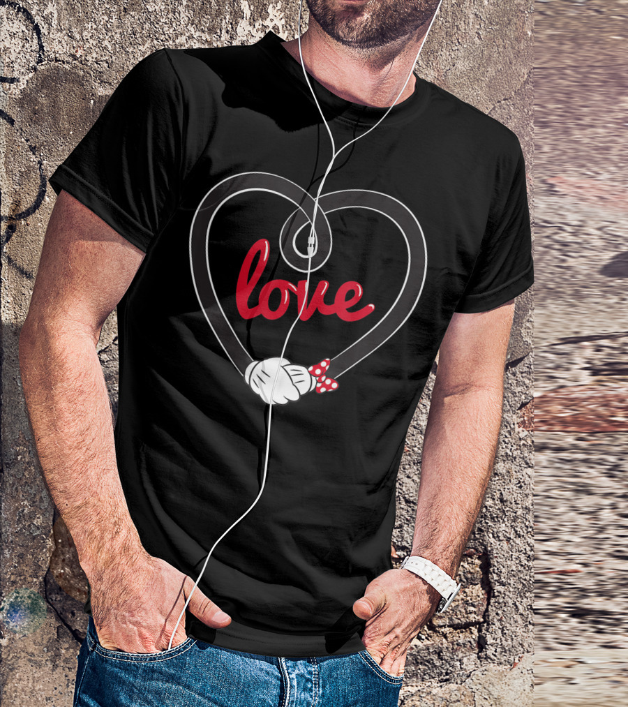 Disney Mickey Minnie Mouse Love Heart Holding Hands T-Shirt