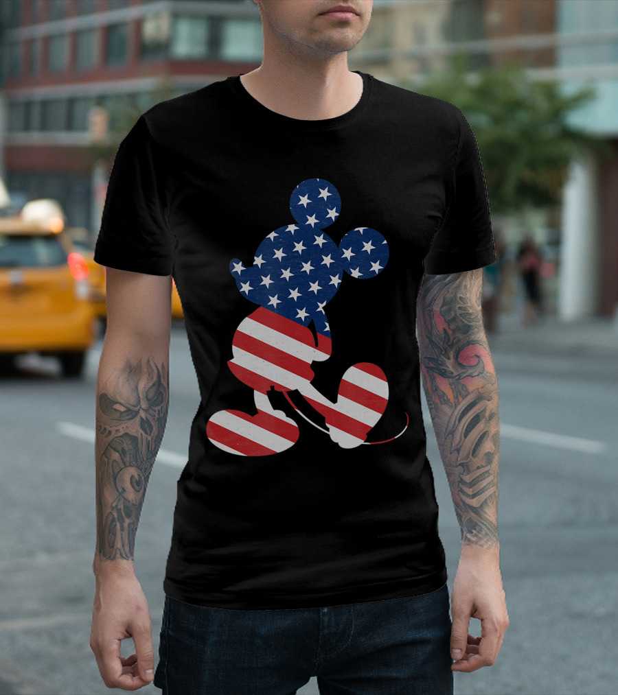 Disney Mickey Mouse American Flag USA Patriotic T-Shirt