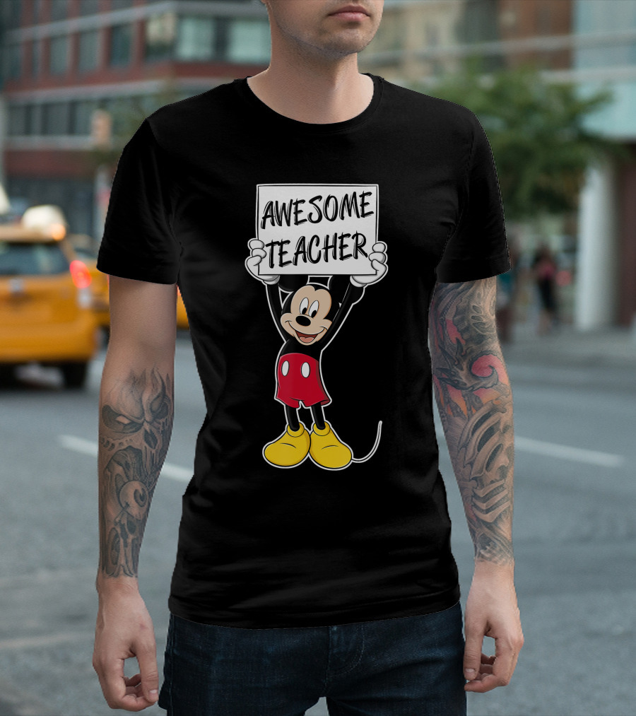 Disney Mickey Mouse Awesome Teacher Holding Sign T-Shirt