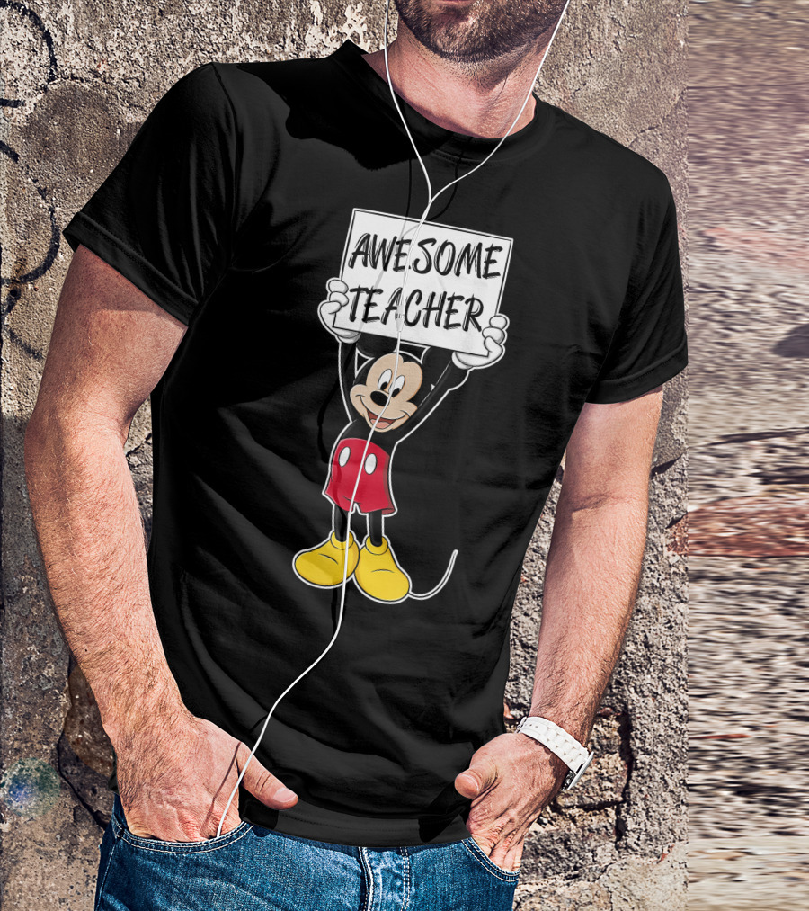 Disney Mickey Mouse Awesome Teacher Holding Sign T-Shirt