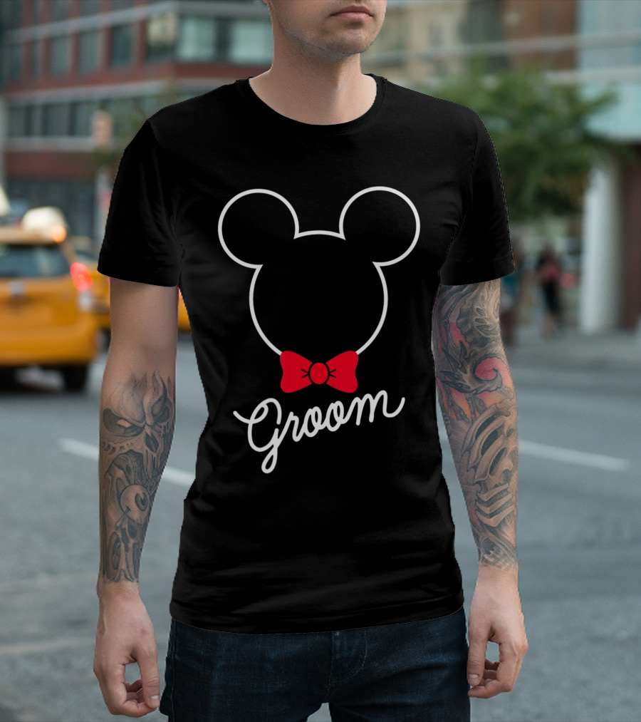 Disney Mickey Mouse Groom Bowtie Wedding T-Shirt