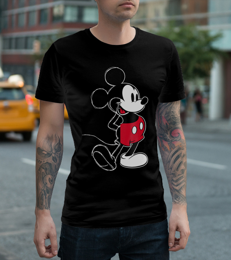 Disney Mickey Mouse Sketch and Color Contrast T-Shirt