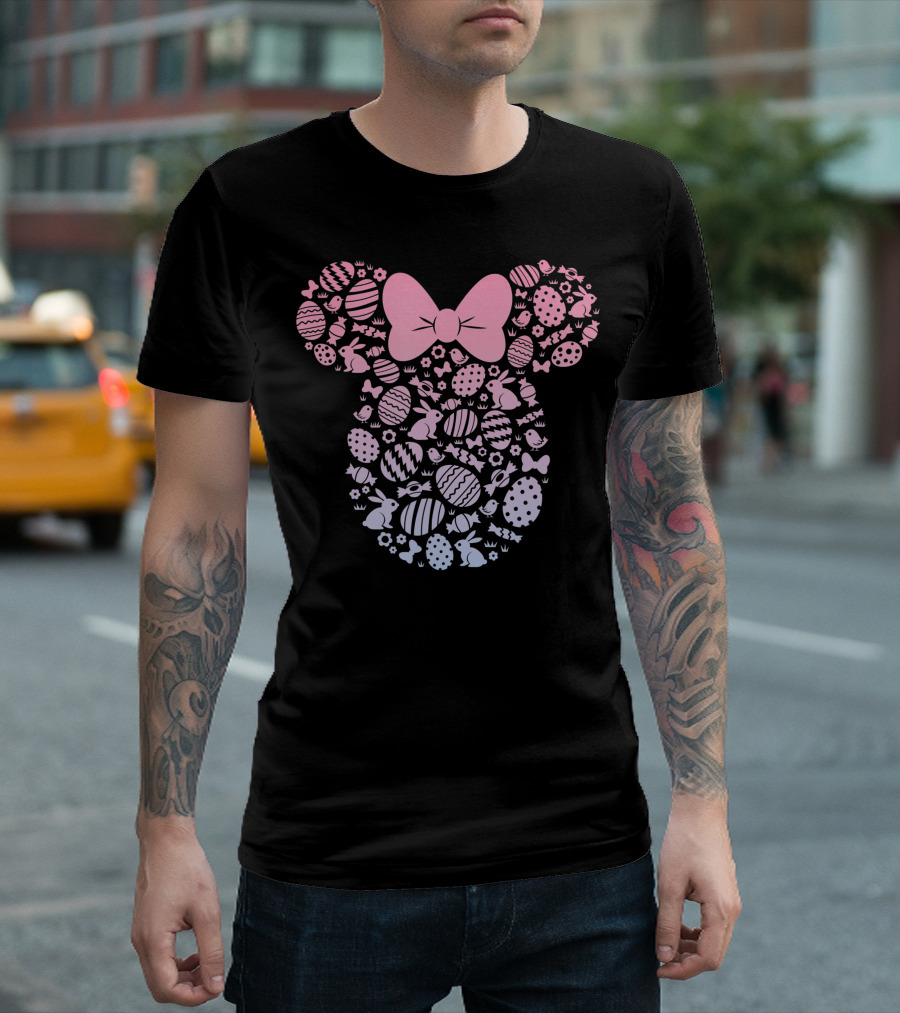 Minnie Mouse Pink Gradient Easter Egg Bunny Bow T-Shirt