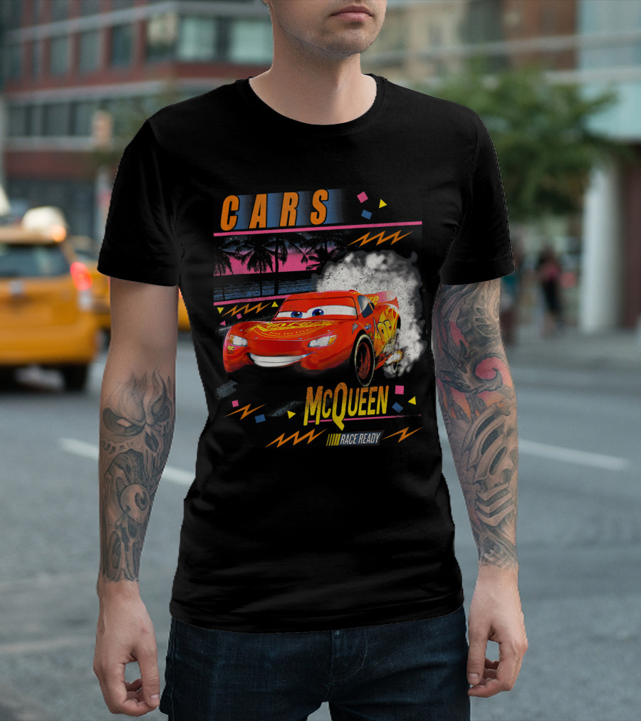 Cars Lightning McQueen Race Ready Palm Tree Sunset T-Shirt