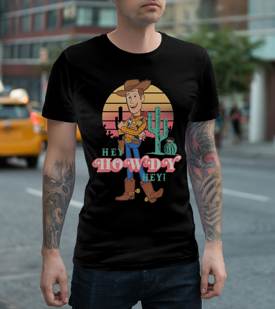 Woody Hey Howdy Hey Disney Pixar Toy Story 4 Desert Sunset Cactus Scene T-Shirt