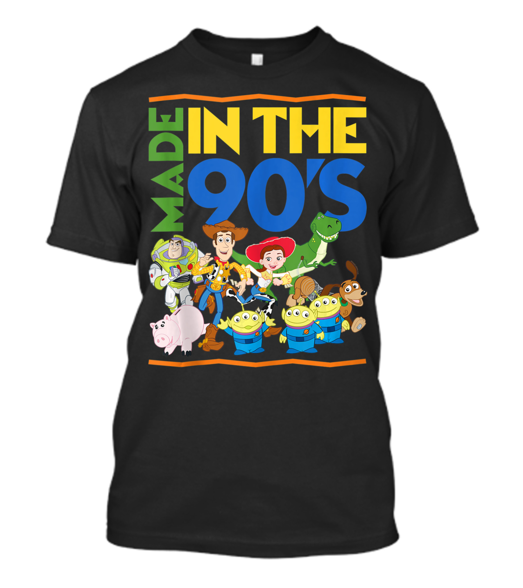Disney Pixar Toy Story Characters Made In The 90s Buzz Woody Jessie Rex Slinky Hamm Aliens T-Shirt