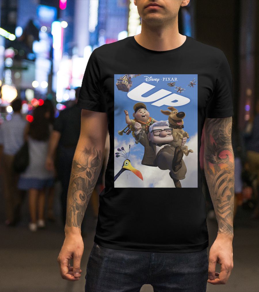 Disney Pixar Up Adventure Characters And House In Sky With Kevin Dug Airplanes T-Shirt
