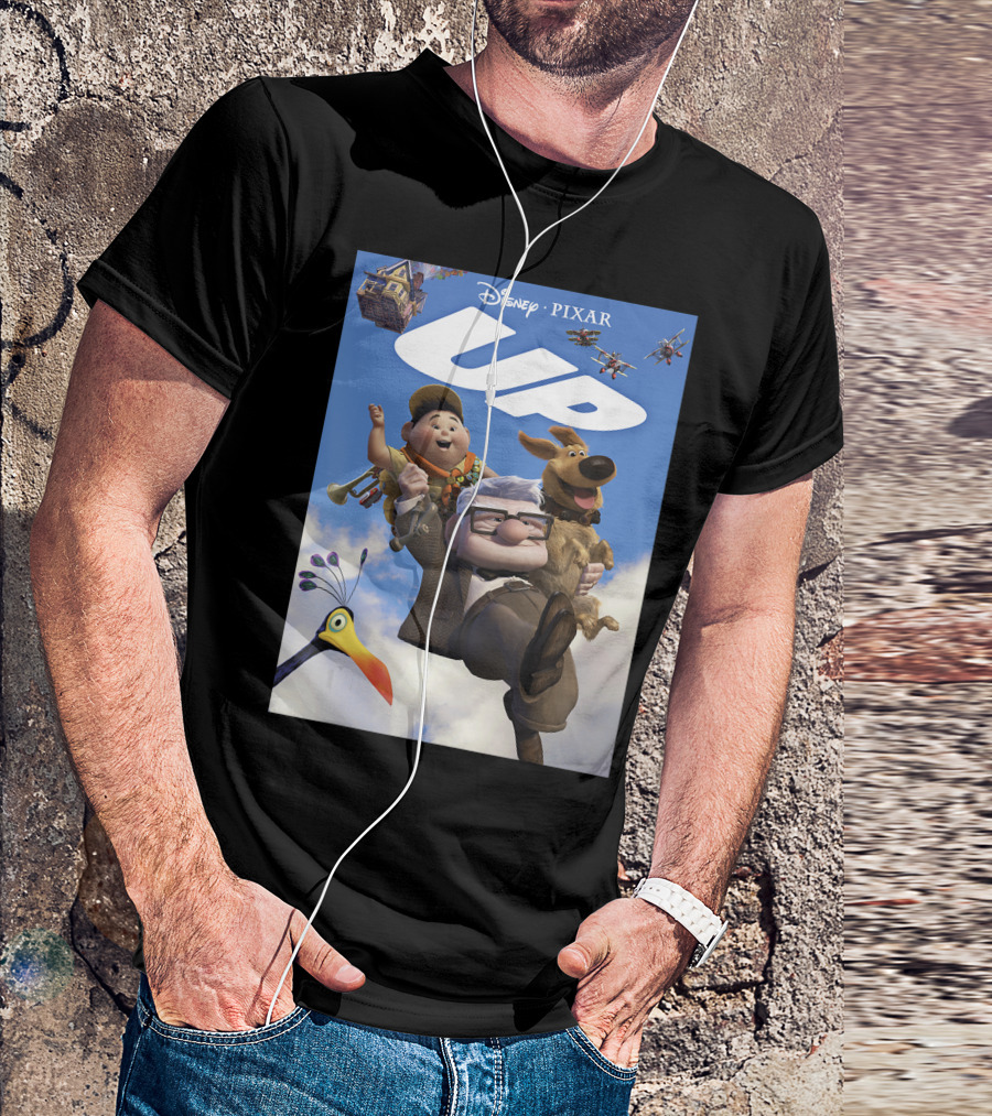 Disney Pixar Up Adventure Characters And House In Sky With Kevin Dug Airplanes T-Shirt