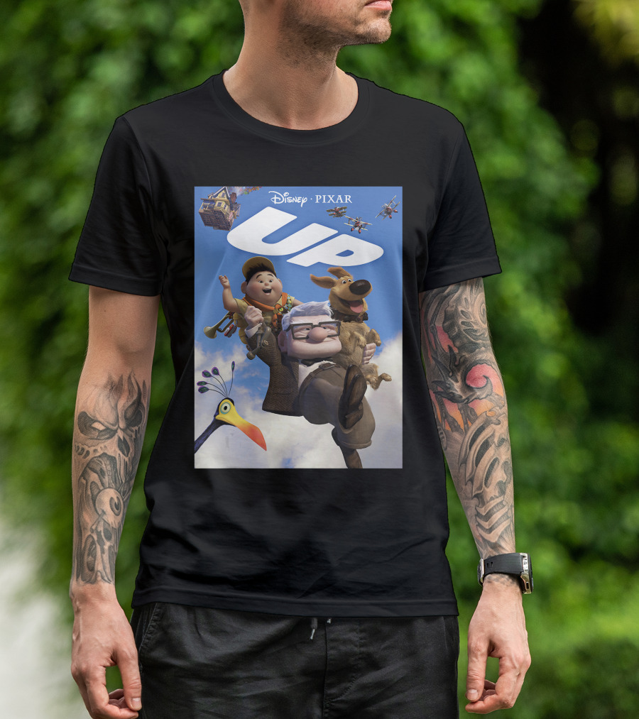 Disney Pixar Up Adventure Characters And House In Sky With Kevin Dug Airplanes T-Shirt