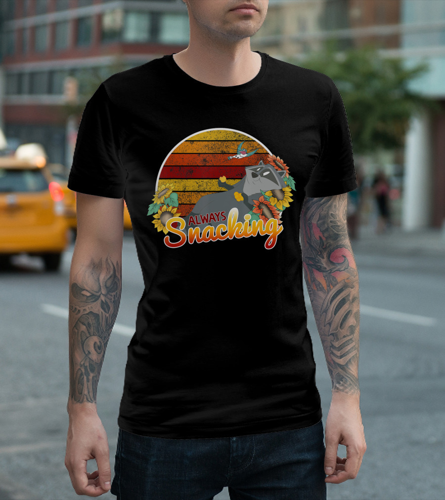 Disney Pocahontas Meeko Always Snacking Sunflowers and Stripes T-Shirt