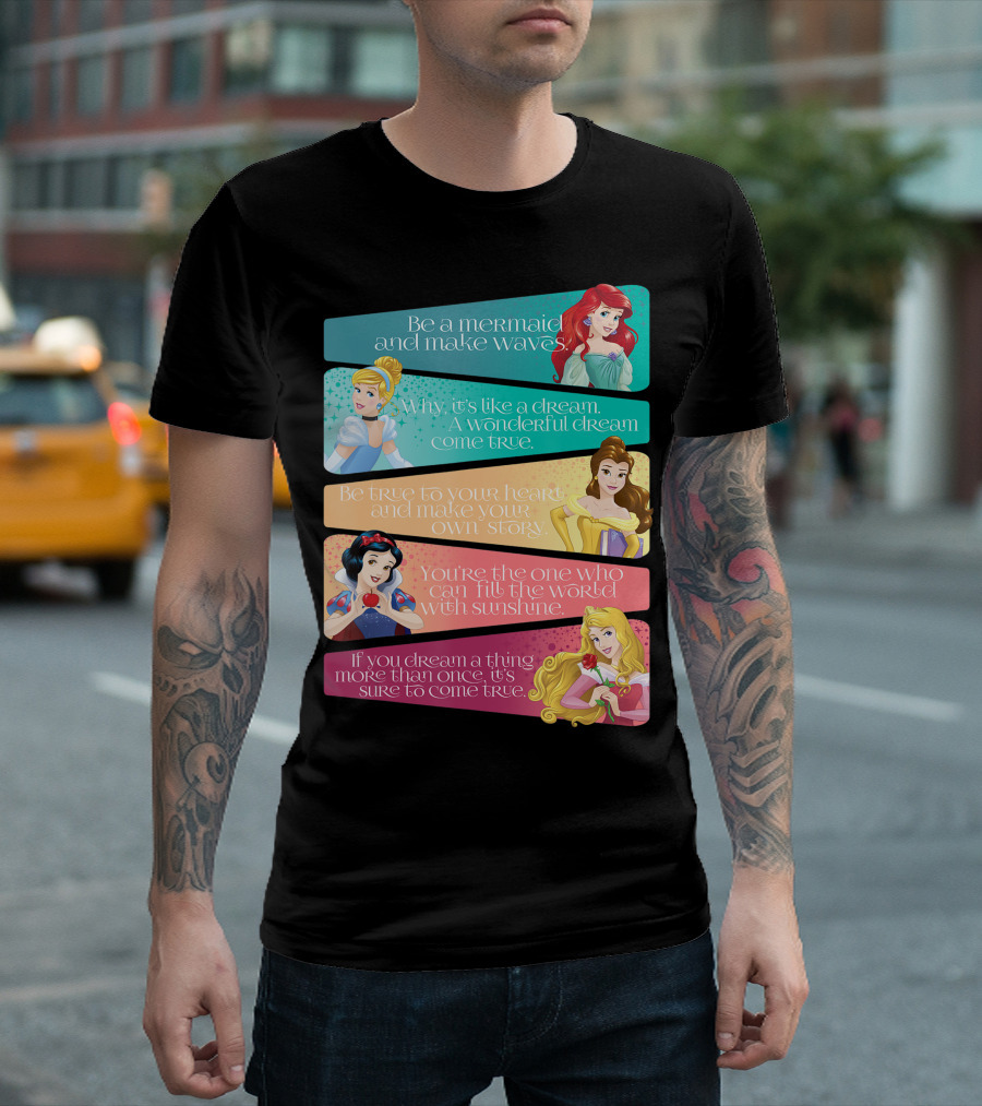 Ariel Cinderella Belle Snow White Aurora Dream Quotes Disney Princess Attributes Panels T-Shirt