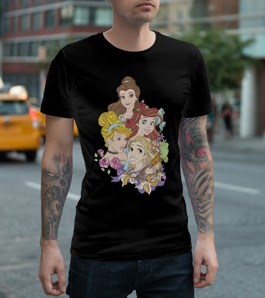 Disney Princess Belle Cinderella Ariel Rapunzel Floral T-Shirt