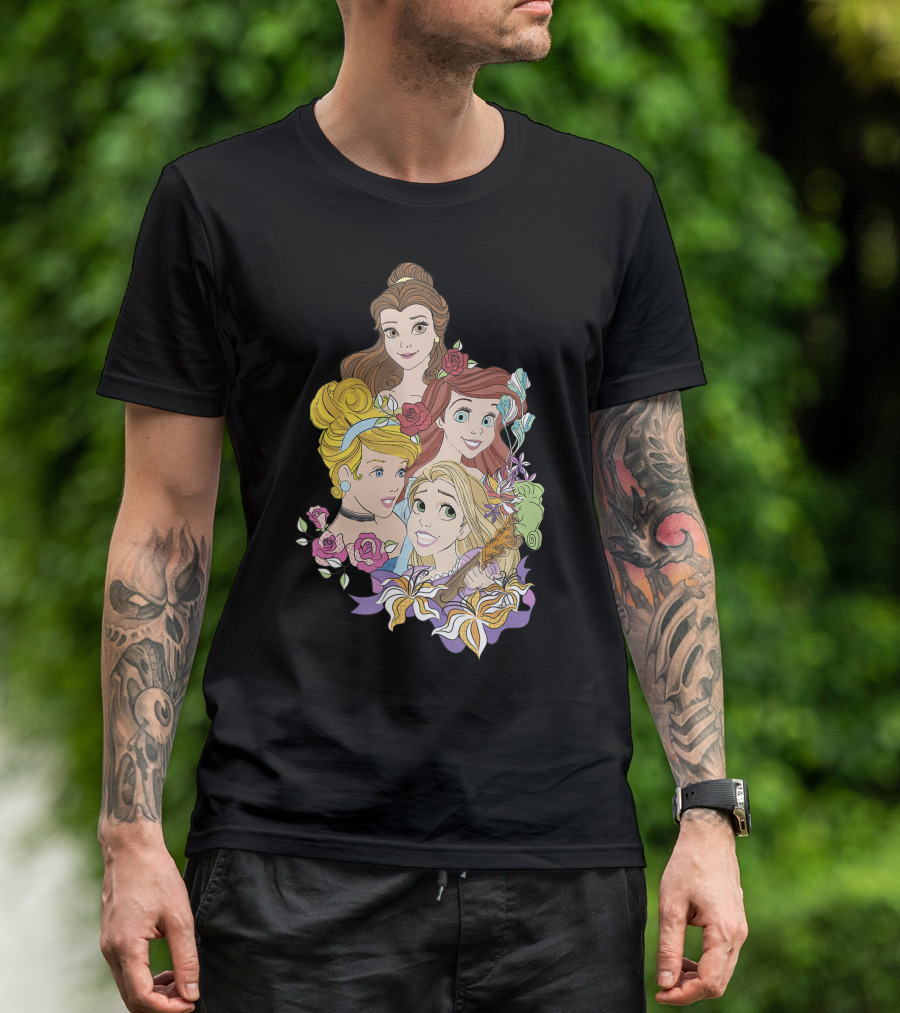 Disney Princess Belle Cinderella Ariel Rapunzel Floral T-Shirt