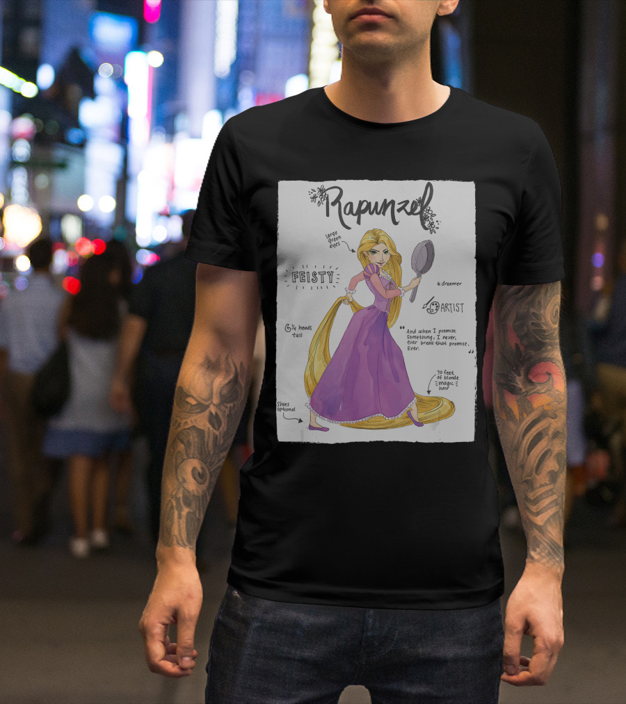 Rapunzel Fashion Callouts Feisty Dreamer Artist Large Green Eyes Magic Hair T-Shirt