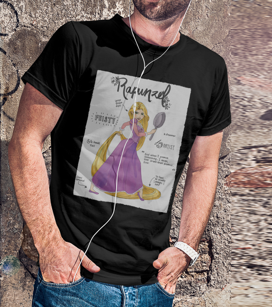 Rapunzel Fashion Callouts Feisty Dreamer Artist Large Green Eyes Magic Hair T-Shirt