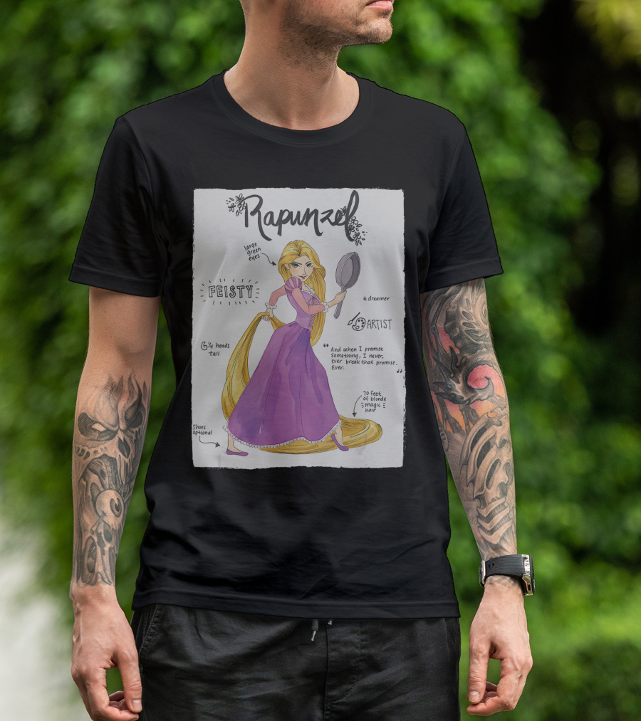 Rapunzel Fashion Callouts Feisty Dreamer Artist Large Green Eyes Magic Hair T-Shirt