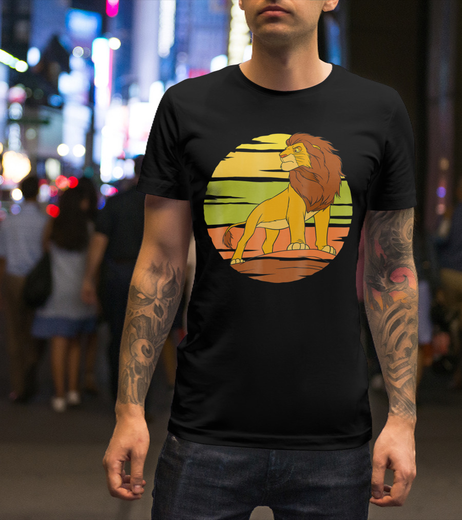 Disney The Lion King Simba On Pride Rock With Sunburst Background T-Shirt