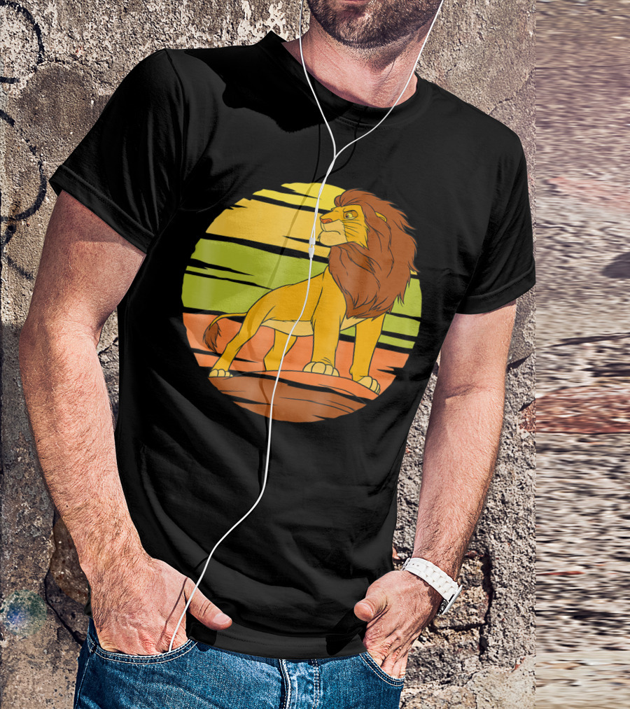 Disney The Lion King Simba On Pride Rock With Sunburst Background T-Shirt