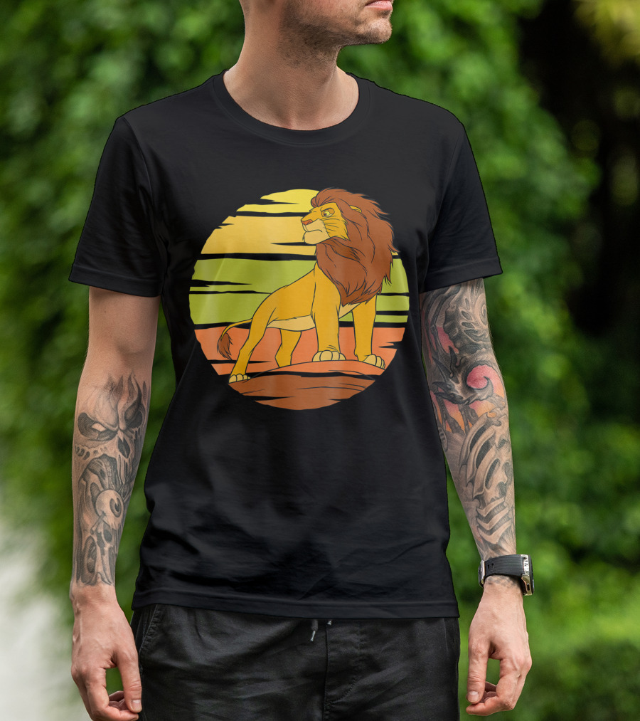 Disney The Lion King Simba On Pride Rock With Sunburst Background T-Shirt