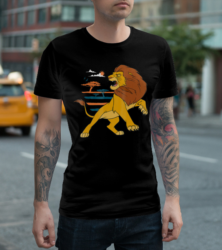 The Lion King Simba Roaring in the Pride Lands Sunset Scene T-Shirt
