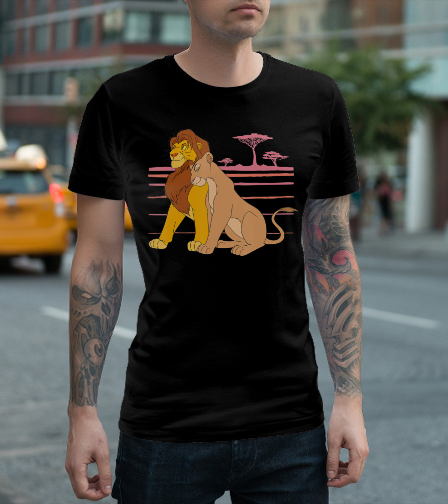 Disney The Lion King Simba and Nala Love with African Savanna Sunset Scene T-Shirt