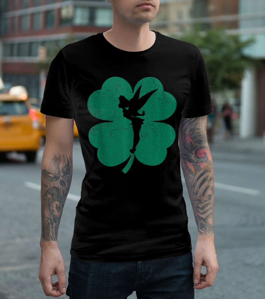 Disney Tinker Bell Shamrock Silhouette St Patricks Day Green T-Shirt