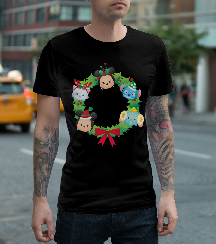 Disney Tsum Tsum Holiday Wreath With Mickey And Friends T-Shirt