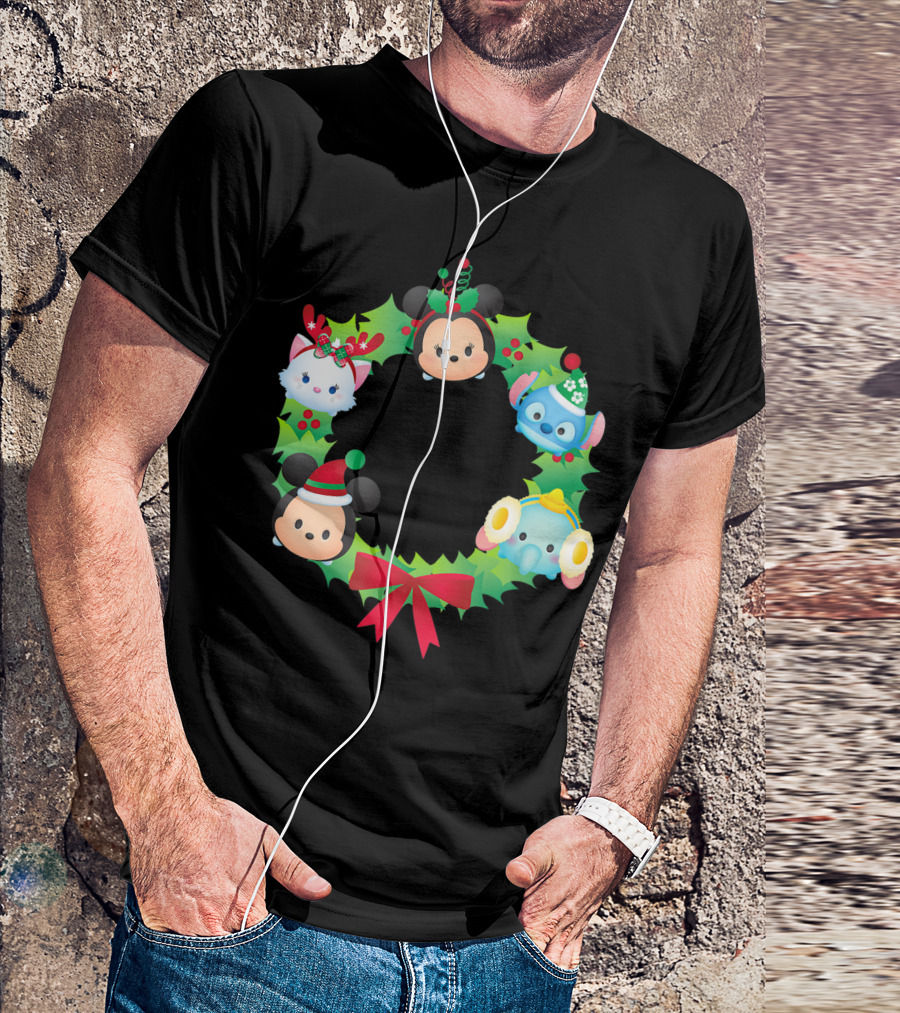 Disney Tsum Tsum Holiday Wreath With Mickey And Friends T-Shirt