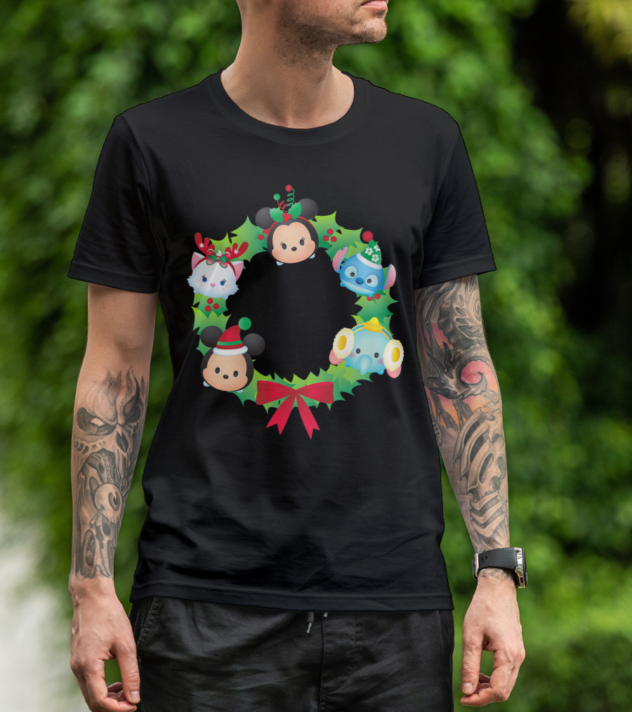 Disney Tsum Tsum Holiday Wreath With Mickey And Friends T-Shirt