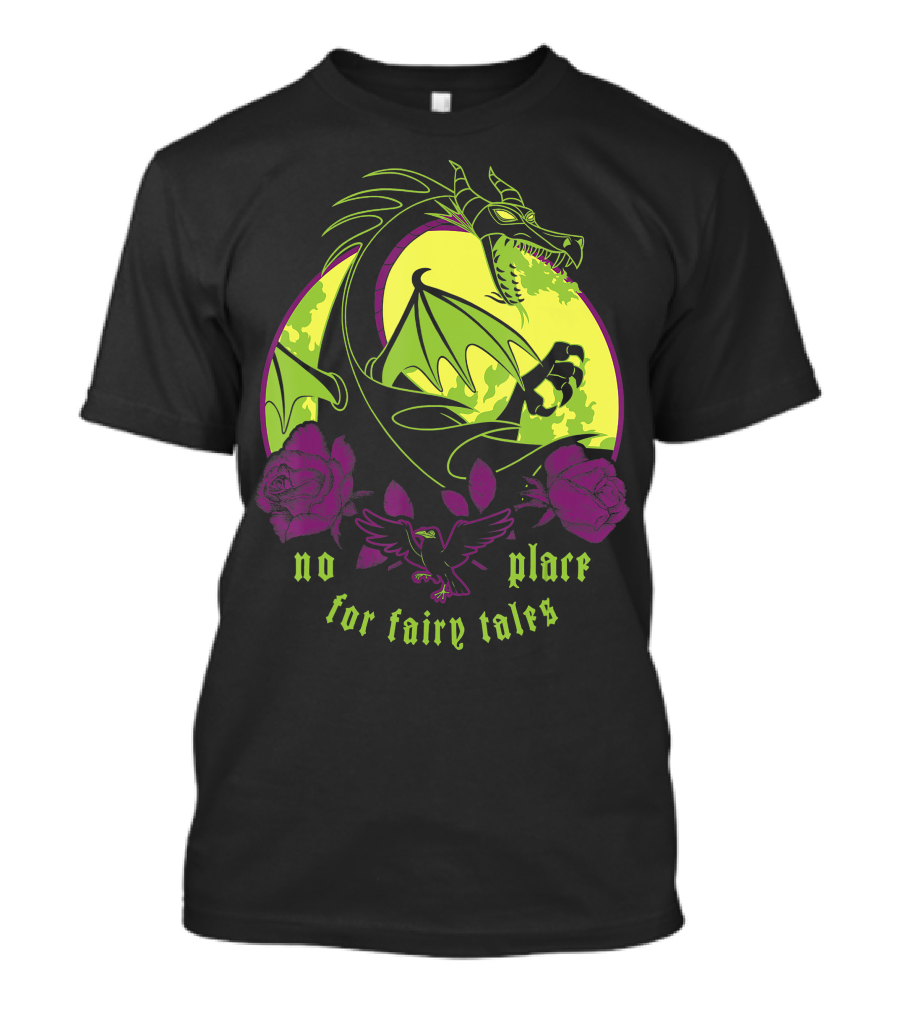 Disney Villains Maleficent Dragon No Place For Fairy Tales Roses Raven T-Shirt